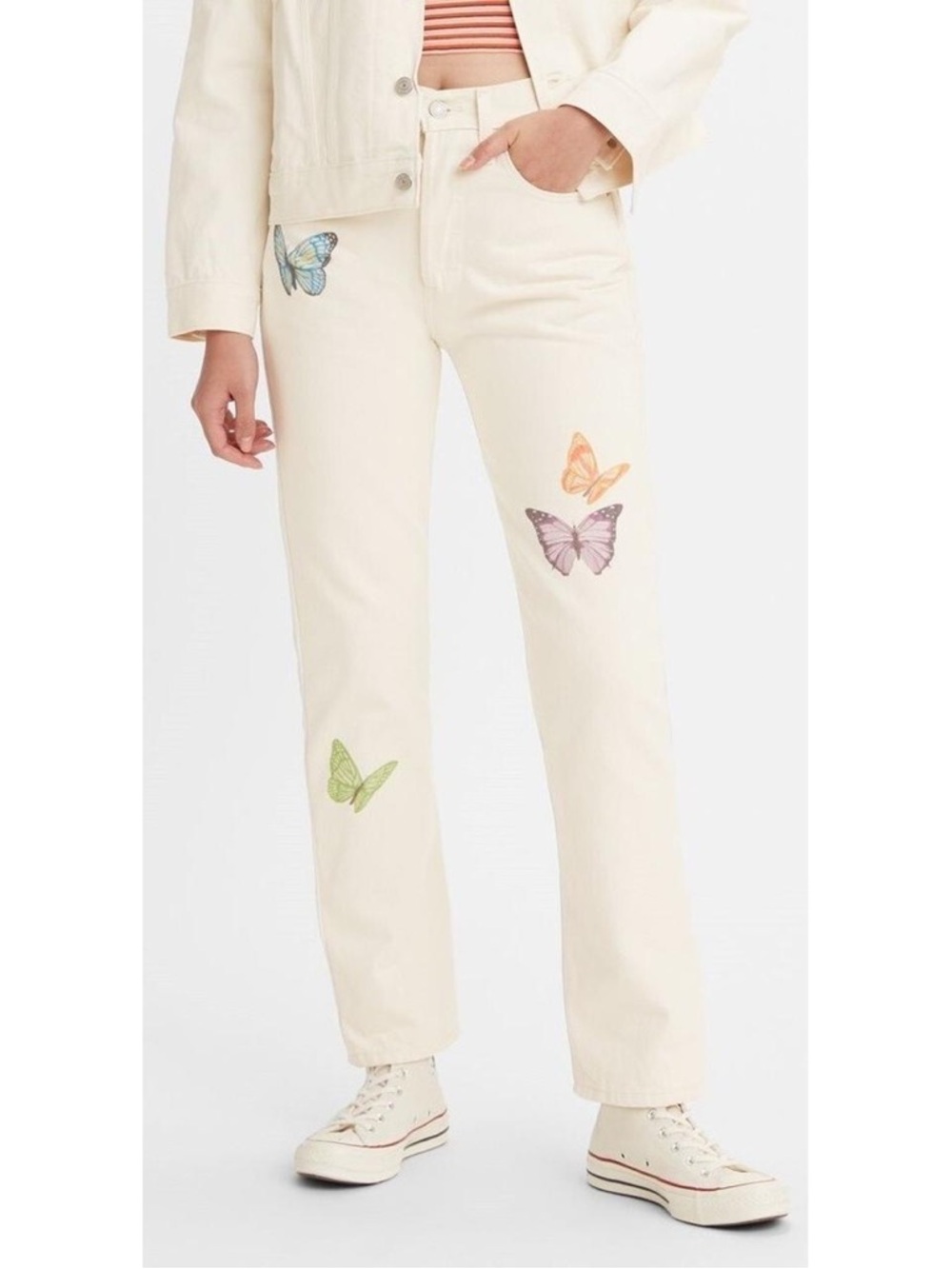 Levi's 501 Original Cropped Jeans Butterfly Print Size 25